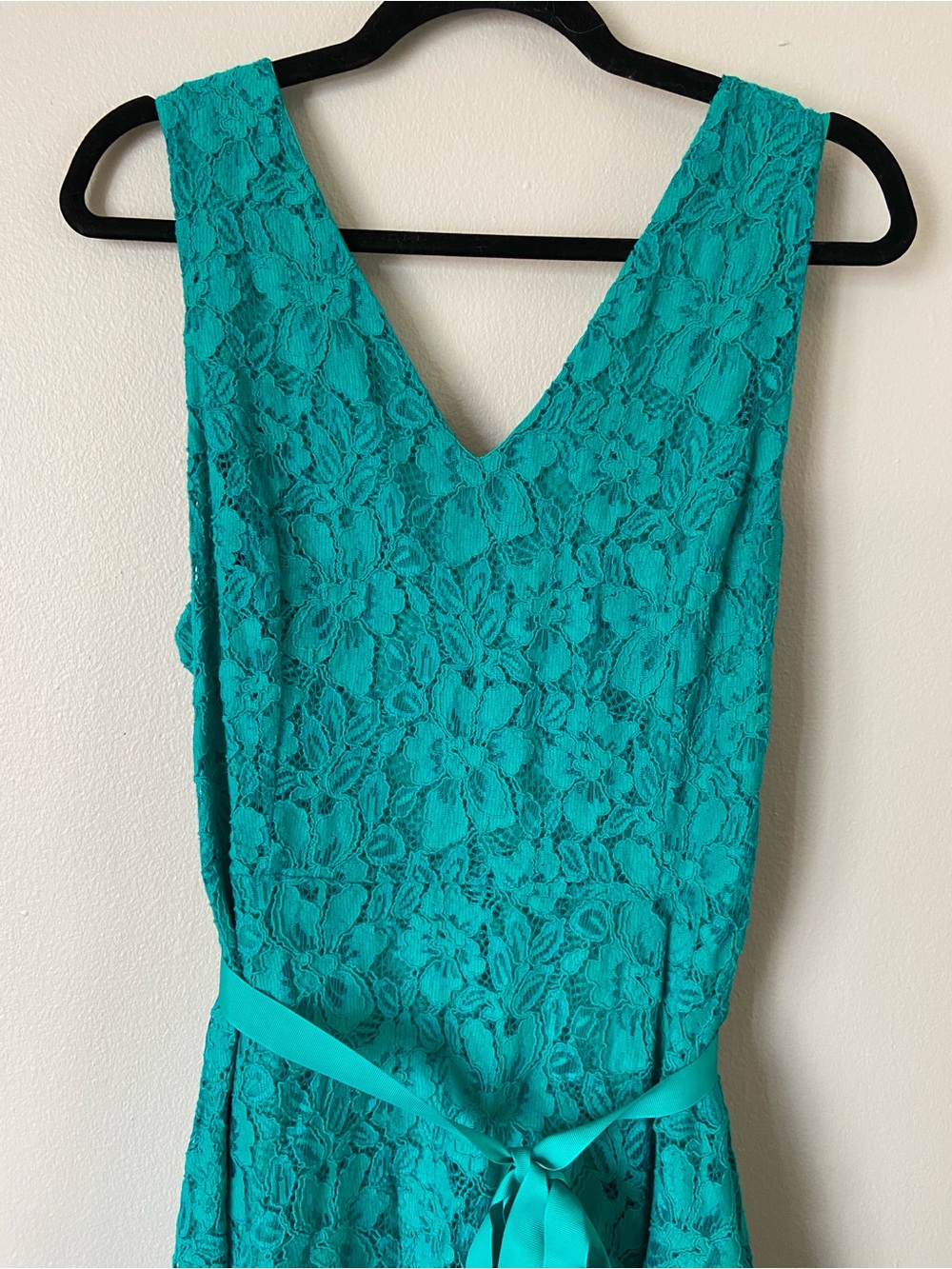 Lane Bryant Teal Lace V-Neck Midi Dress with Waist Tie - Picture 2 of 4